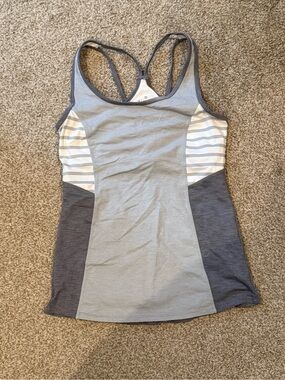 Athleta Light Gray and Dark Gray Striped Panel Racerback Tank